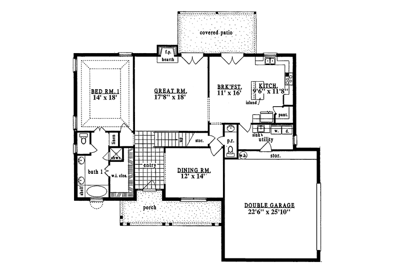 Dream House Plan - Floor Plan - Main Floor for Country House Plan #42-595 - 4 bed, 2.5 bath