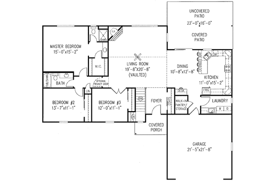 Floor Plan - Main Floor for Contemporary House Plan #11-241 - 3 bed, 2 bath