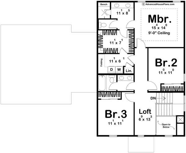 Architectural House Design - Colonial Floor Plan - Upper Floor Plan #455-619