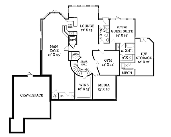Architectural House Design - Mediterranean Floor Plan - Lower Floor Plan #119-414