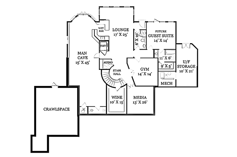 Home Plan - Floor Plan - Lower Floor for Mediterranean House Plan #119-414 - 4 bed, 4.5 bath