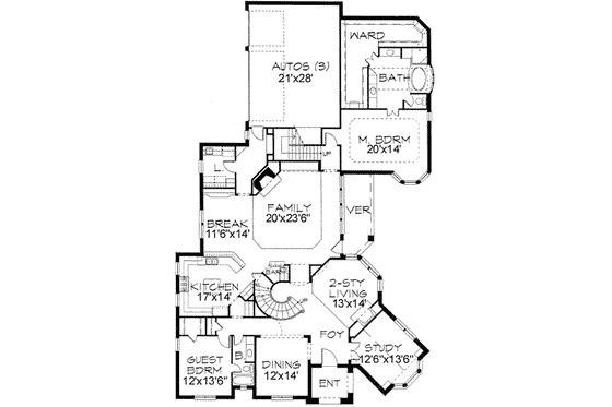Floor Plan - Main Floor for European House Plan #141-111 - 4 bed, 4 bath