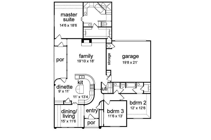 House Design - Floor Plan - Main Floor for Mediterranean House Plan #84-767 - 3 bed, 2 bath