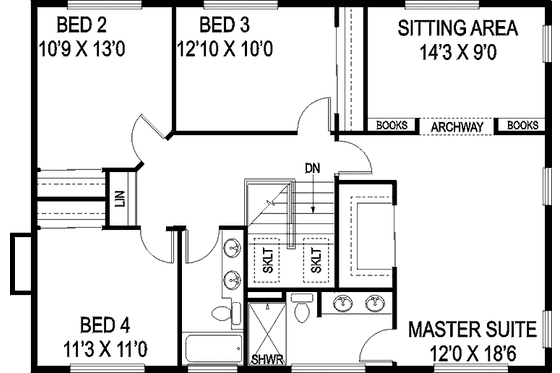 Floor Plan - Upper Floor for Ranch House Plan #60-1001 - 4 bed, 3 bath
