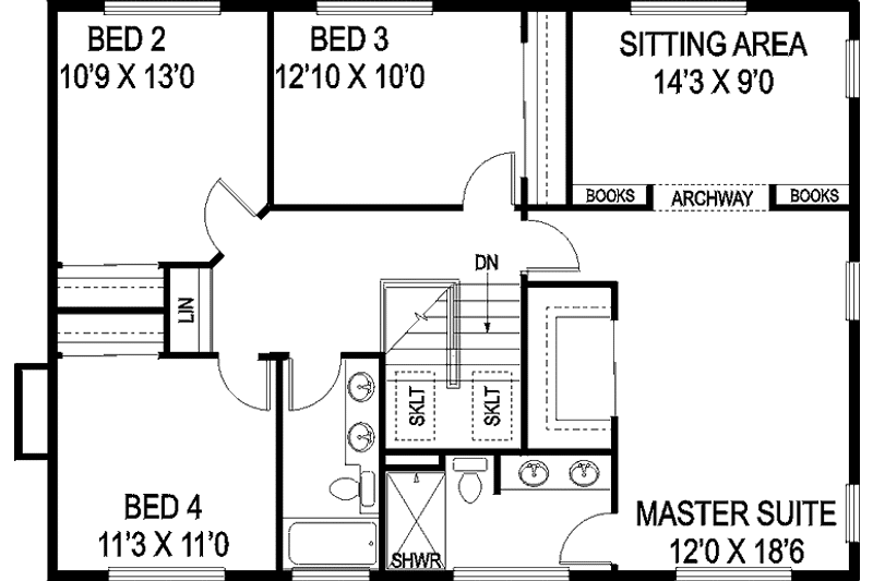 House Plan Design - Floor Plan - Upper Floor for Ranch House Plan #60-1001 - 4 bed, 3 bath