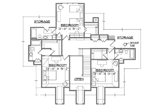 Floor Plan - Upper Floor for Traditional House Plan #1054-9 - 4 bed, 5.5 bath