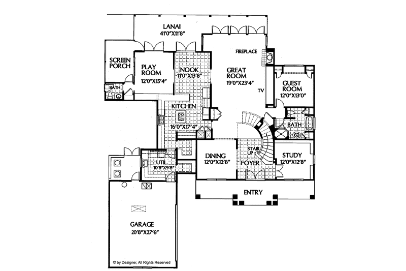 Home Plan - Floor Plan - Main Floor for Colonial House Plan #999-6 - 4 bed, 3.5 bath