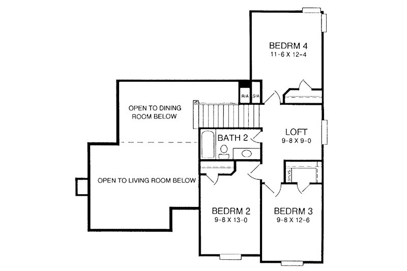 House Blueprint - Floor Plan - Upper Floor for Traditional House Plan #952-148 - 4 bed, 2 bath