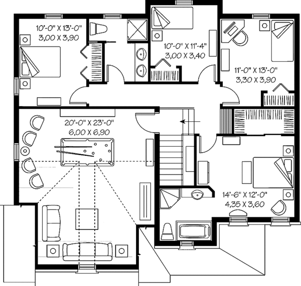 House Design - European Floor Plan - Upper Floor Plan #23-2370