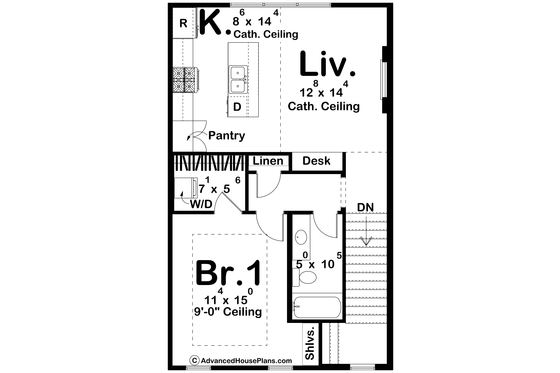 Floor Plan - Upper Floor for Modern House Plan #455-676 - 1 bed, 1 bath