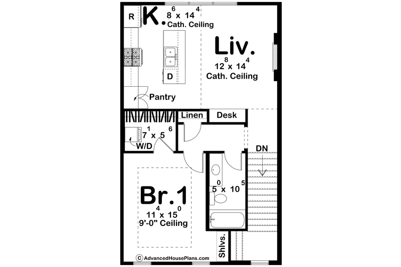 House Design - Floor Plan - Upper Floor for Modern House Plan #455-676 - 1 bed, 1 bath