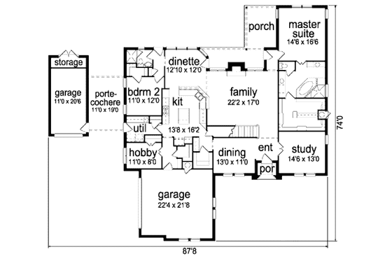 Floor Plan - Main Floor for European House Plan #84-290 - 4 bed, 3 bath