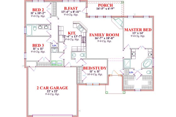 Floor Plan - Main Floor for Traditional House Plan #63-218 - 4 bed, 2.5 bath
