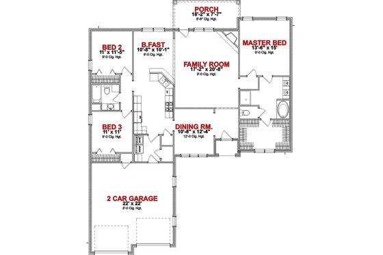 Floor Plan - Main Floor for European House Plan #63-260 - 3 bed, 2 bath