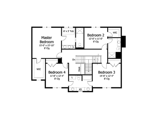 Home Plan - Colonial Floor Plan - Upper Floor Plan #51-1015