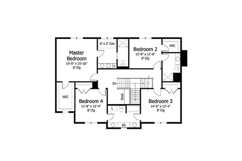 Architectural House Design - Floor Plan - Upper Floor for Colonial House Plan #51-1015 - 4 bed, 4 bath