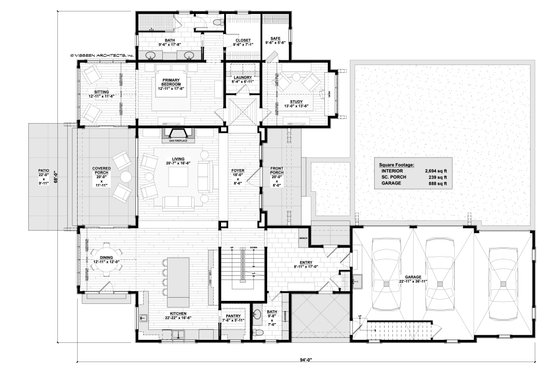 Floor Plan - Main Floor for Farmhouse House Plan #928-399 - 3 bed, 3.5 bath