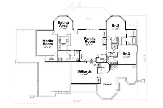 Floor Plan - Lower Floor for European House Plan #20-1818 - 3 bed, 4 bath