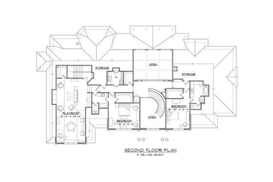 Floor Plan - Upper Floor for European House Plan #1054-92 - 4 bed, 4.5 bath