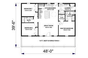 Floor Plan - Main Floor for Farmhouse House Plan #44-273 - 3 bed, 2 bath
