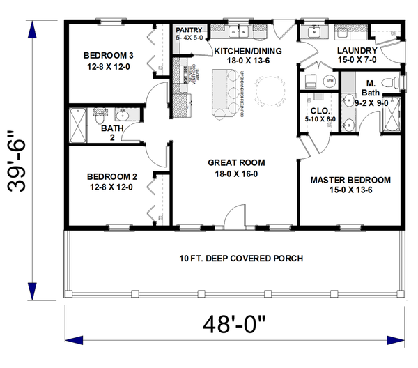 Farmhouse Floor Plan - Main Floor Plan #44-273