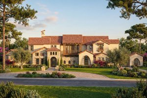 Exterior - Front Elevation for Mediterranean House Plan #80-215 - 6 bed, 7 bath