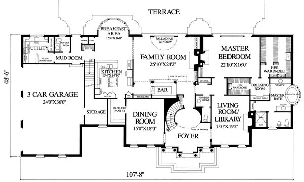 House Plan Design - Main level floor plan - 5800 square foot Southern home