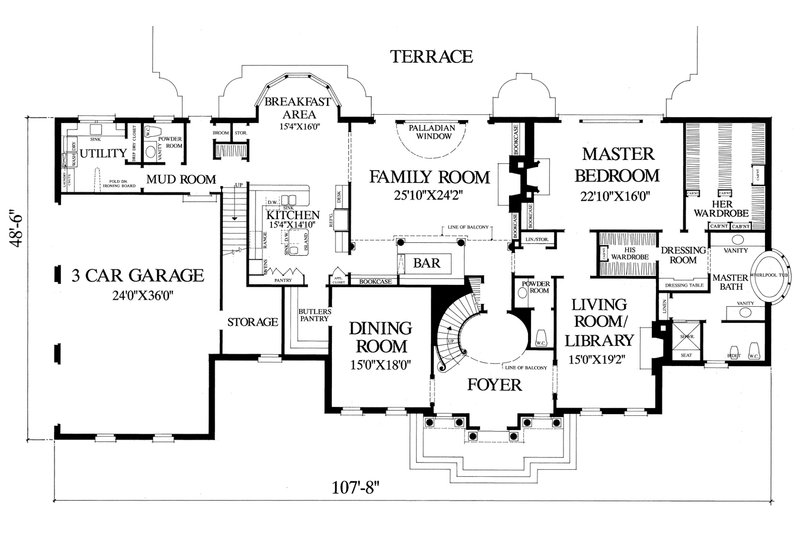 Home Plan - Main level floor plan - 5800 square foot Southern home
