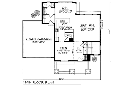 Floor Plan - Main Floor for Craftsman House Plan #70-907 - 3 bed, 2.5 bath