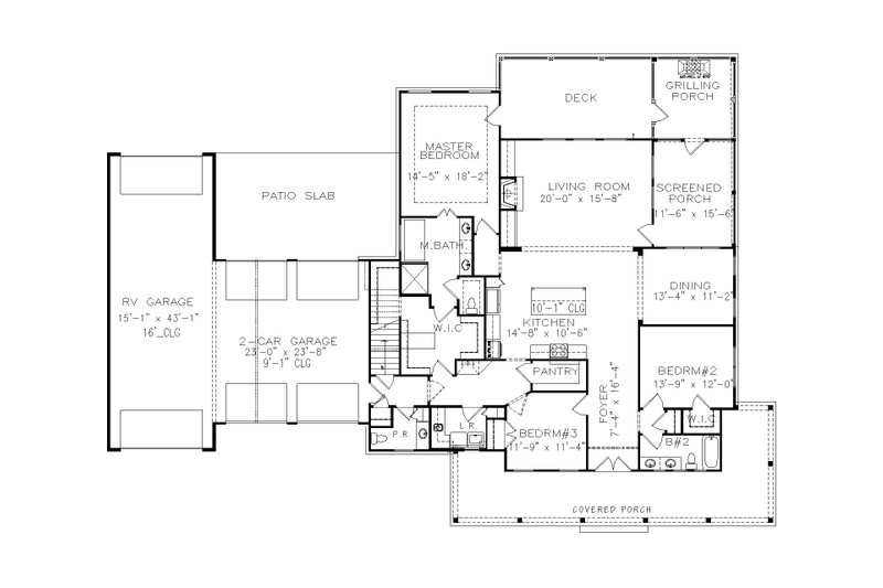 House Design - Floor Plan - Main Floor for Farmhouse House Plan #54-471 - 3 bed, 2.5 bath