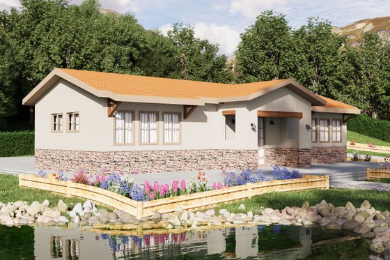 Exterior - Front Elevation 3 for Mediterranean House Plan #1106-102 - 2 bed, 1 bath