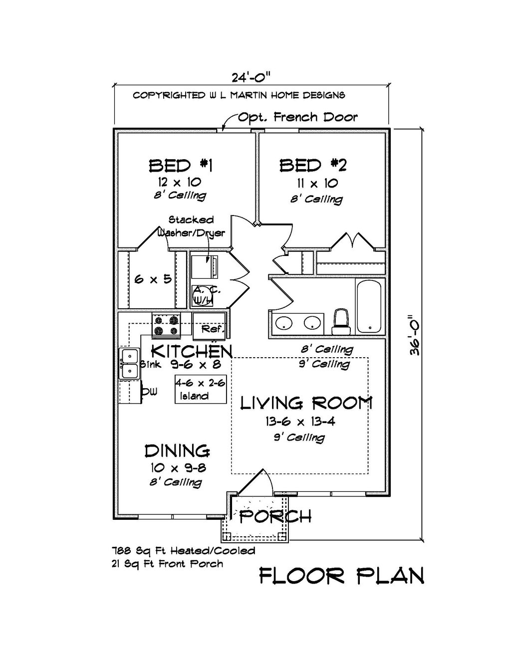 Cottage Style House Plan - 2 Beds 1 Baths 788 Sq/Ft Plan #513-2199 ...