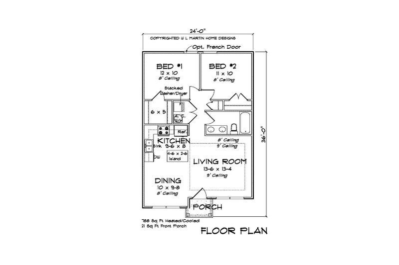 Architectural House Design - Floor Plan - Main Floor for Cottage House Plan #513-2199 - 2 bed, 1 bath