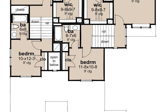 Floor Plan - Upper Floor for Colonial House Plan #120-288 - 6 bed, 6 bath