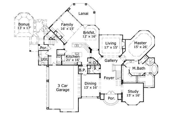 Floor Plan - Main Floor for European House Plan #411-191 - 4 bed, 4.5 bath