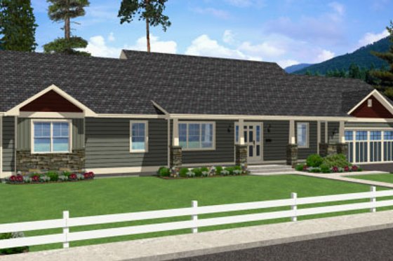Exterior - Front Elevation for Ranch House Plan #126-163 - 2 bed, 3 bath