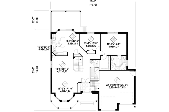 Floor Plan - Main Floor for European House Plan #25-4864 - 2 bed, 1 bath