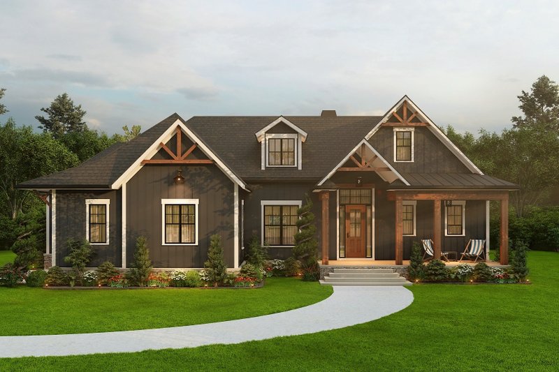 House Design - Exterior - Front Elevation 8 for Ranch House Plan #54-565 - 3 bed, 2.5 bath