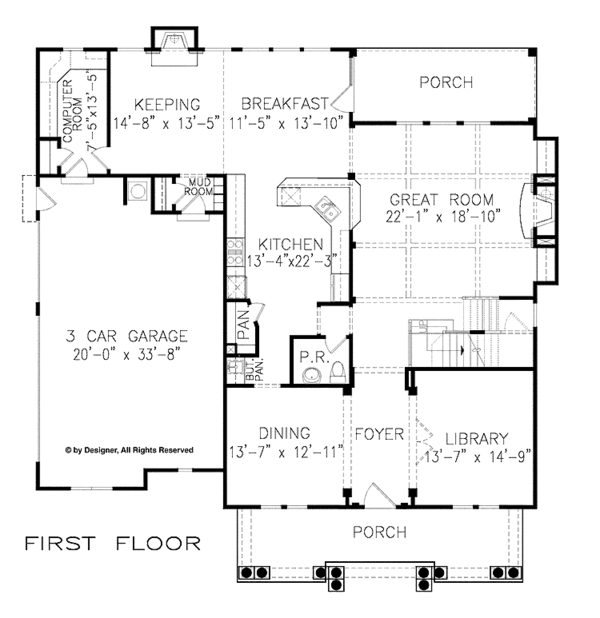 Architectural House Design - Traditional Floor Plan - Main Floor Plan #54-342