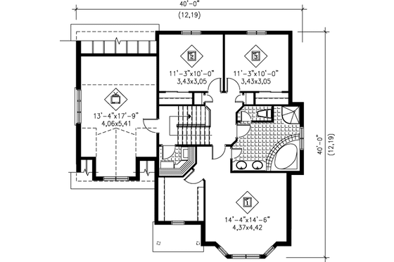 Floor Plan - Upper Floor for European House Plan #25-287 - 3 bed, 1.5 bath