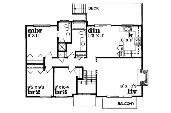 Floor Plan - Main Floor for Bungalow House Plan #47-396 - 3 bed, 2 bath