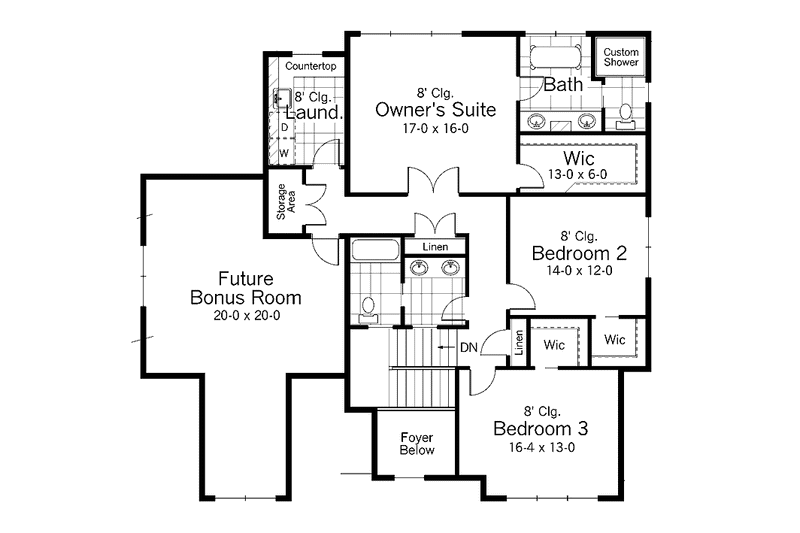 Home Plan - Floor Plan - Upper Floor for Craftsman House Plan #51-964 - 3 bed, 2.5 bath