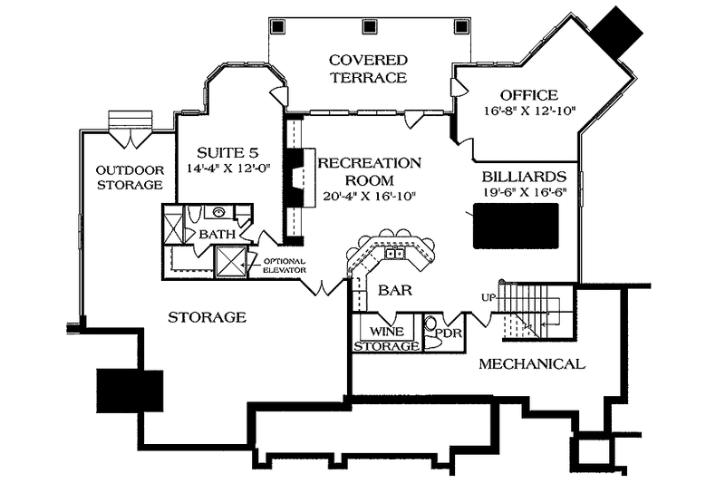 Architectural House Design - Floor Plan - Lower Floor for Craftsman House Plan #453-463 - 5 bed, 5 bath