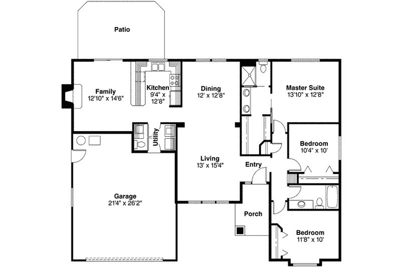 House Plan Design - Floor Plan - Main Floor for Ranch House Plan #124-294 - 3 bed, 2.5 bath