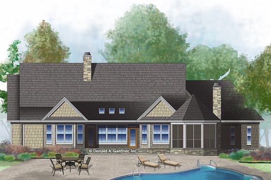 Exterior - Rear Elevation for European House Plan #929-1003 - 4 bed, 3 bath