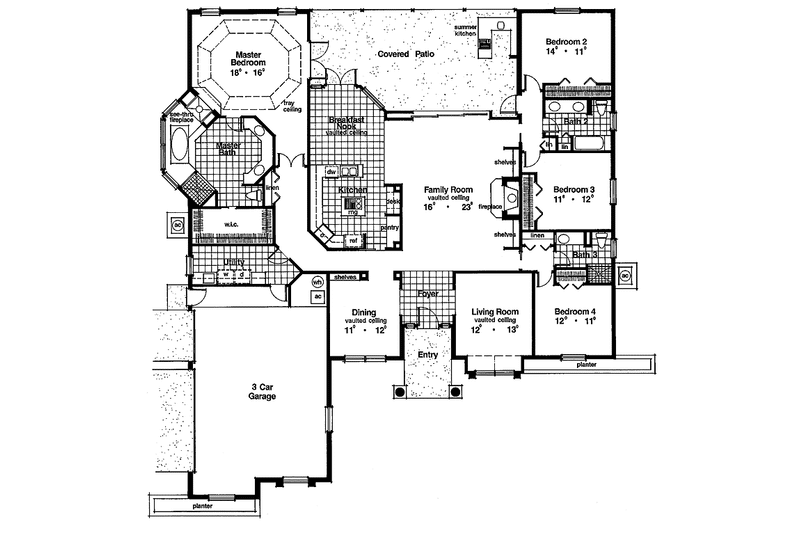 House Design - Floor Plan - Main Floor for Mediterranean House Plan #417-501 - 4 bed, 3 bath
