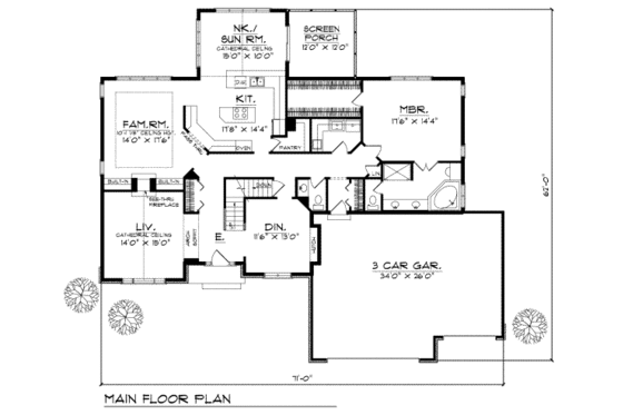 Floor Plan - Main Floor for Traditional House Plan #70-490 - 4 bed, 2.5 bath