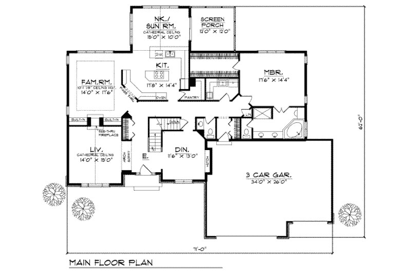 House Plan Design - Floor Plan - Main Floor for Traditional House Plan #70-490 - 4 bed, 2.5 bath