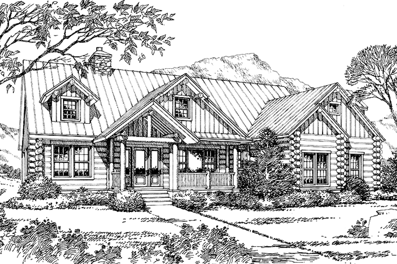Home Plan - Log Exterior - Front Elevation Plan #417-565