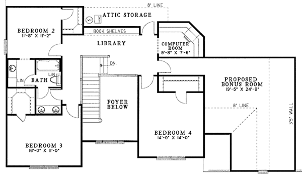 Colonial Floor Plan - Upper Floor Plan #17-3105